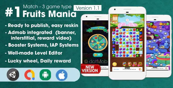 Fruit Mania – Match 3 Unity Game Template